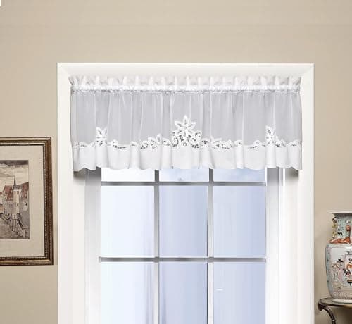 Today's Curtain Plymouth Classic Battenburg Applique Sheer Valance, 14-Inch, White