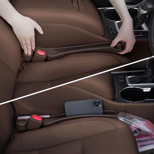 Car Seat Gap Filler Set of 2, 3IN1 Seat Side Gap Filler Plug with Storage Slot & Hook Function, Soft Foam Universal Fit Car SUV Truck Fill Gap Between Seats Console Organizer(Narrow Dark Brown)
