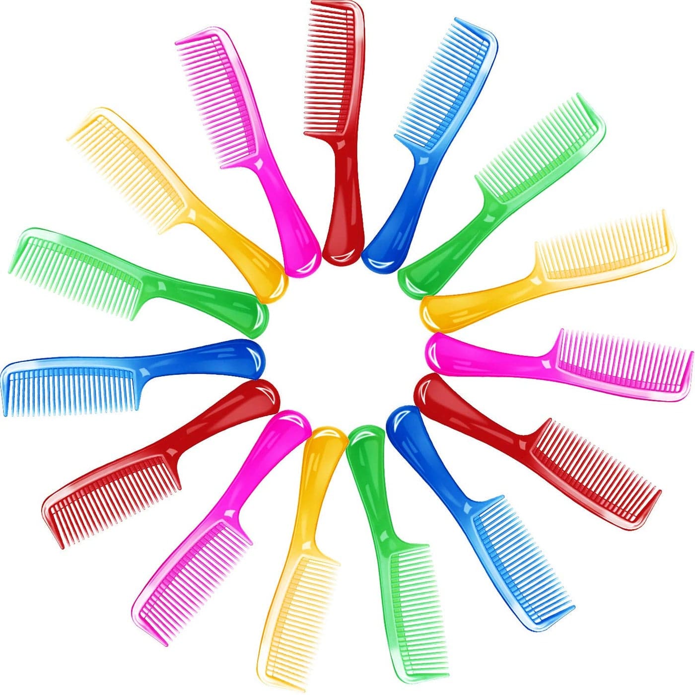 15pcs Comb with Handle Colorful Styling Handle Comb Set Plastic Round Long Handle Comb Fine Dressing Unbreakable Detangling Hair Comb for Women8 Inch