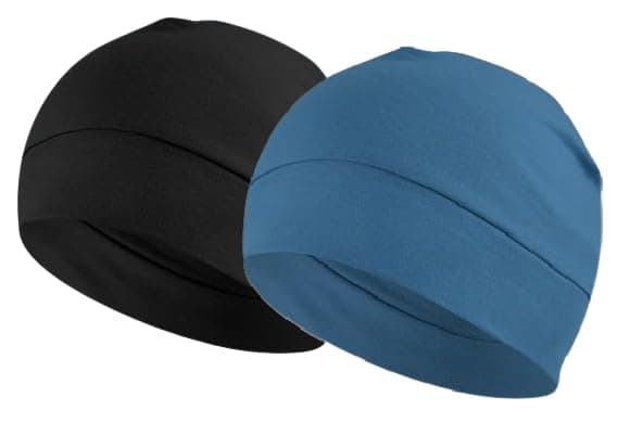 PAROPKAR 100% Cotton Lycra Skull Caps Lightweight Beanie Sleep Hats Breathable Helmet Liner Cap Cycling Hat Cap for Men and Women (Black Turquoise Blue)