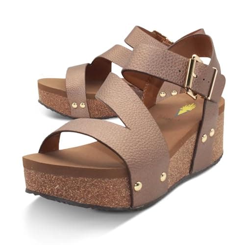 VOLATILE Women's Biloxi Vegan Leather Strappy Wedge Sandal, Bronze, 7M