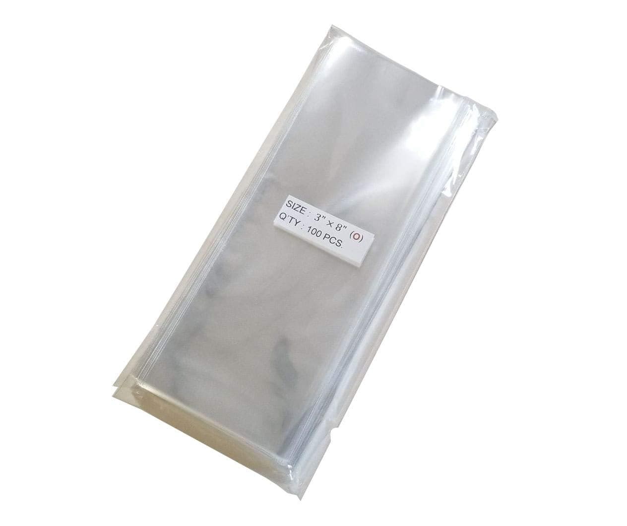 100 Pcs 3x8 O Clear Flat Cello Cellophane Bags Good for Bakery Cake Cookie Candies