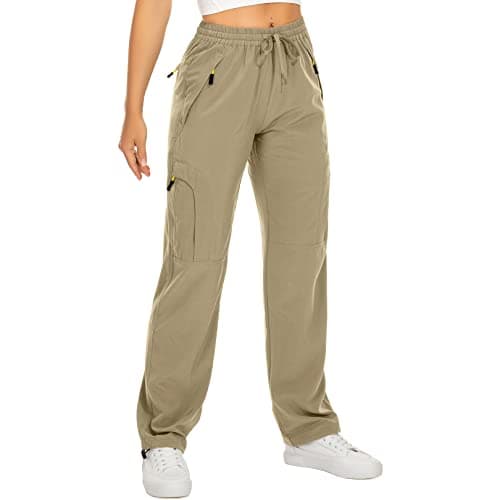 Womens Hiking Pants Quick Dry UPF 50 Lightweight Travel Golf Cargo Safari Pants Zipper Pockets6608KhakiM