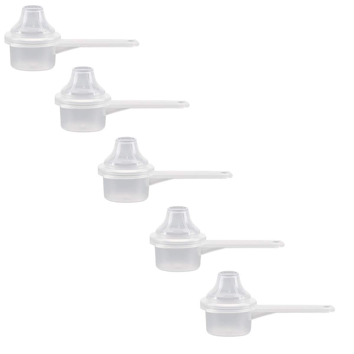 Plastic Measuring Scoop with Funnel The Scoopie 5 cc 1 Teaspoon 5 mL Supplement Measuring Spoons for Powders Coffee Pet Food Protein Spices and Other Dry Goods Pack of 5 Opaque No Cap