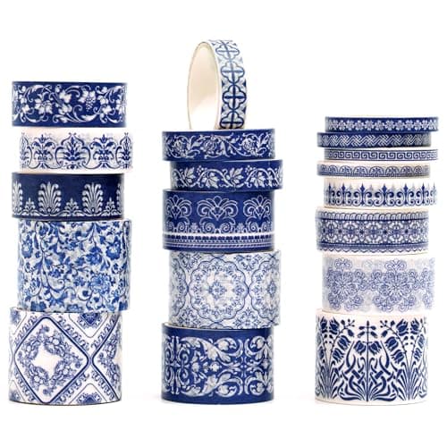 Songdao Blue White Porcelain Washi Tape Set Traditional Chinese Ceramic Pattern Decorative Masking Tapes Oriental Art for Craft Scrapbook DIY Gift Wrapping 2Echoes of Blue19 Rolls