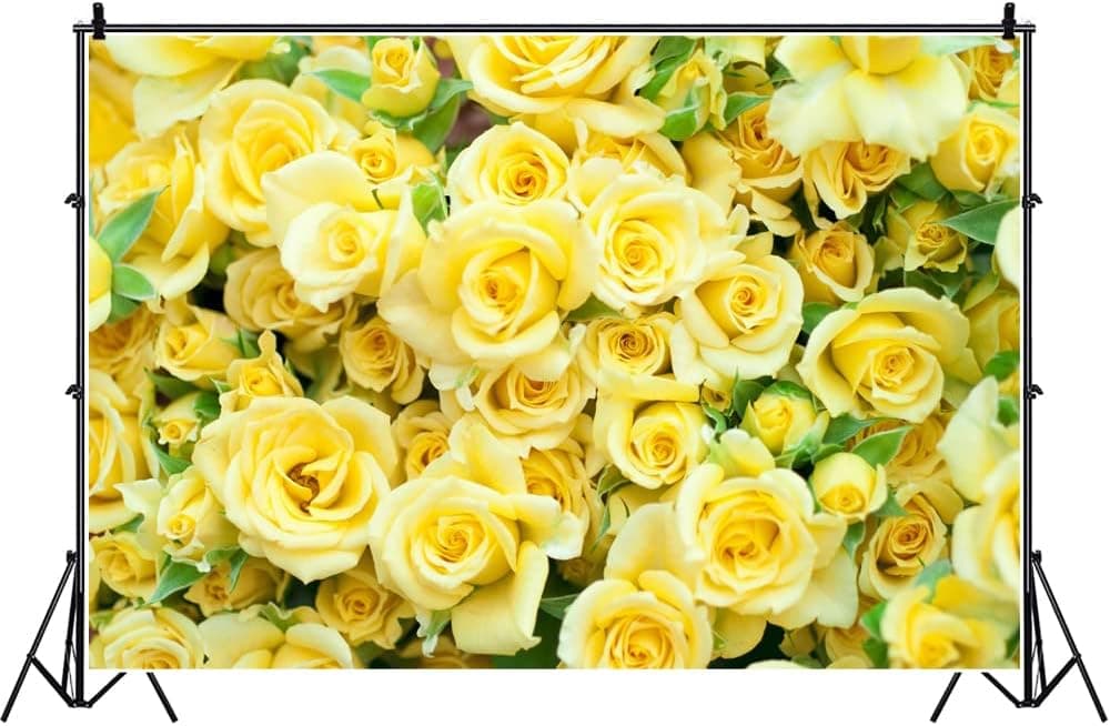 Laeacco 10x8ft Graceful Yellow Rose Flower Wall Vinyl Photography Backdrop Wedding Photo Background Bridal Shower Banner Bride Portraits Shoot Props House Decoration Wallpaper Greeting Card