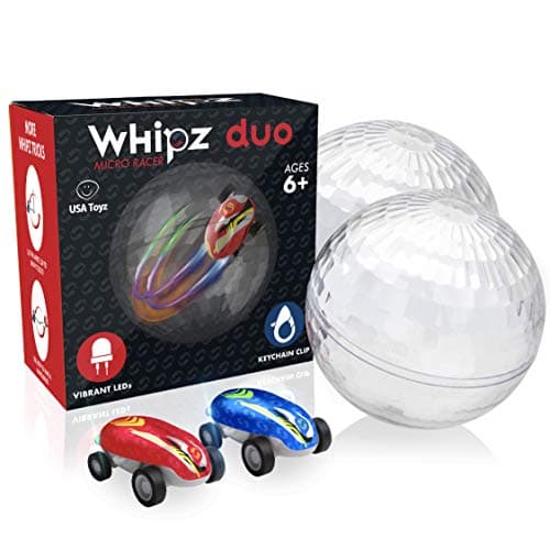 USA Toyz Whipz Duo Micro Racers Toy Cars for Kids 2pk Mini Keychain Glow in The Dark LED Fast Pocket Racers Fidget Toys 2 Mini Cars with 2 Racing Stunt Balls 2 Clips and 2 USB Chargers