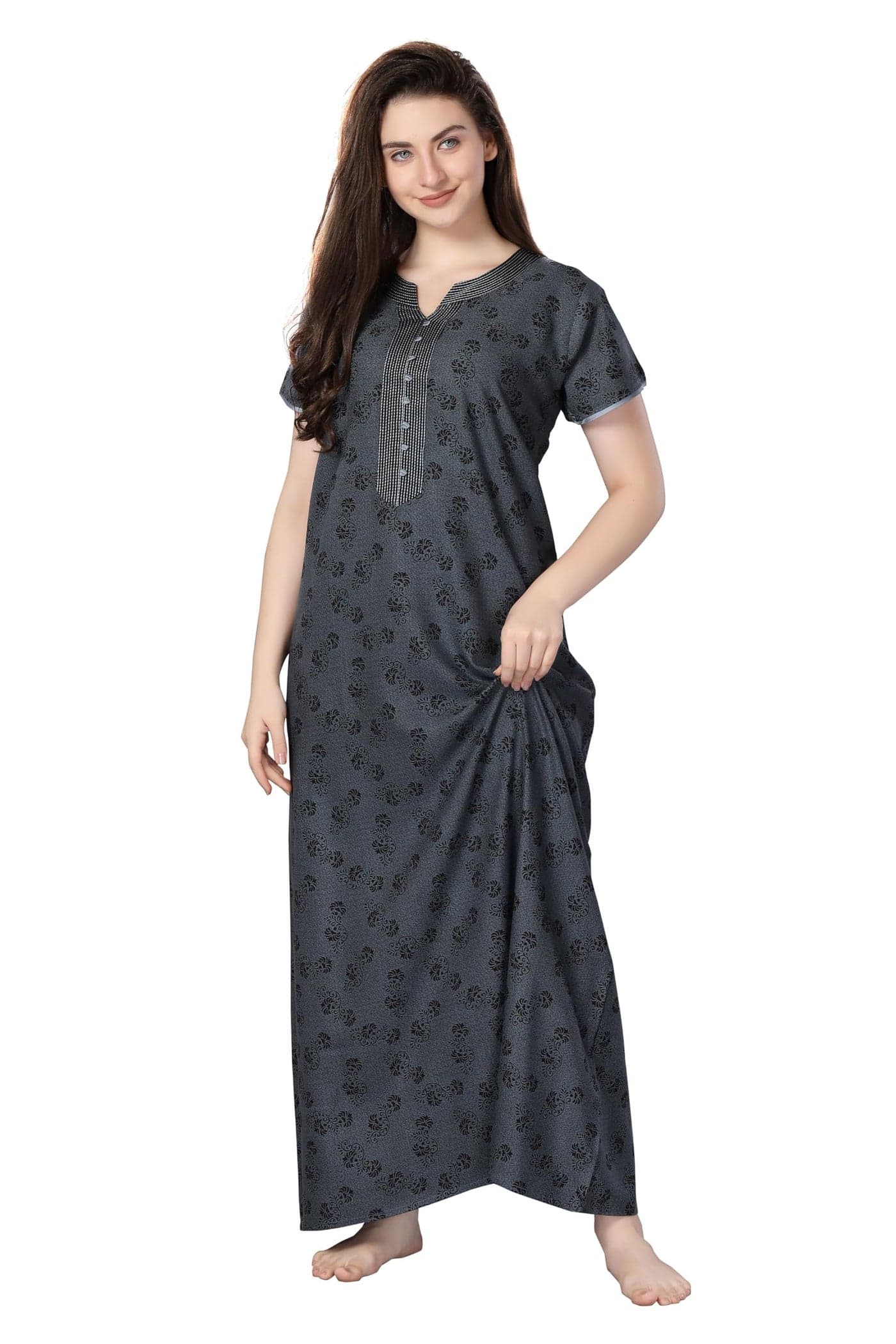 Soulemo Women's Printed Floor Length Nighty (Alpine) Colour - Grey (Size - Xl - Bust - 48) 1634Axl