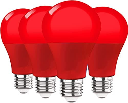 LED Red Light Bulb A19 9W 60W Equivalent Red Colored Light Bulb Outdoor E26 Base Red LED Lights for Party Decoration New Year Porch Home Lighting Christmas Light Bulbs Wedding Bar 4 Pack