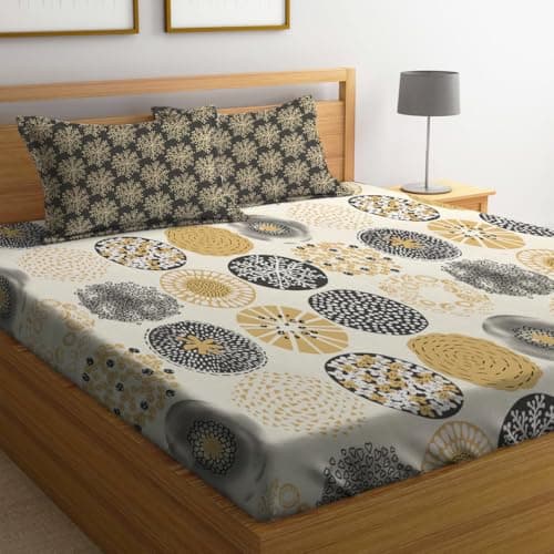 LOOMLYFE 300 TC Cotton Feel Glace Cotton Elastic Fitted Printed King Size Double Bed Bedsheet with 2 Pillow Covers Fits Upto 8 inches Mattress, Size- 72X78 Inches, NavyBlueLily