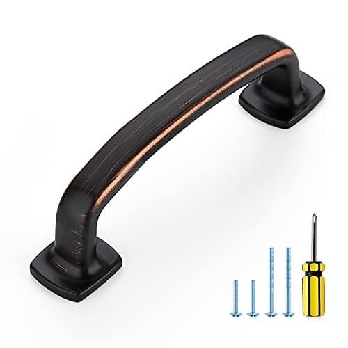 Ravinte Arch Cabinet Pulls 10 Pack Solid 3 Inch Oil Rubbed Bronze Kitchen Cabinet Handles Flat Square Foot Curved Drawer Pulls for Kitchen Cabinet