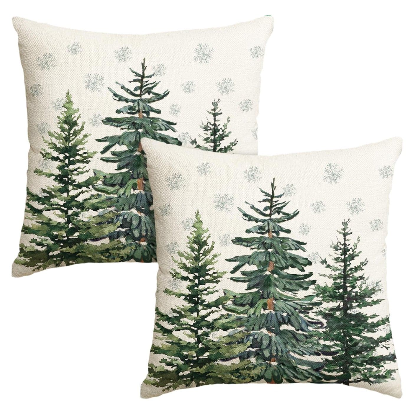 AVOIN colorlife Christmas Trees Snowflake Throw Pillow Covers Set of 2 18 x 18 Inch Winter Holiday Cushion Case Decoration for Sofa Couch