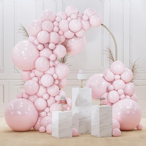 PartyWoo Pale Pink Balloons 140pcs Different Sizes of 18 12 10 5 Inch Light Pastel Baby Pink Balloon Arch Kit for Engagement Bachelorette Baby Shower Easter Birthday Party Decorations PinkQ01