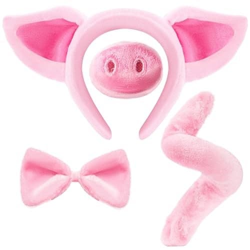 Spooktacular Creations Pink Pig Costume Accessories Set Animal Costume Accessories Set with Pig Nose Tail Ears Headband and Bowtie for Halloween Party Farm Theme Dress Up Classroom Role Play