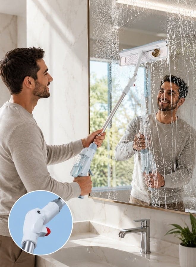 Window Cleaning Mop with Spray Bottle & Dual-Sided Microfiber Pad | 180° Rotating Head Squeegee Cleaner | Extendable Handle 88–130cm | Streak-Free Glass Cleaner for Home, Office & High Windows