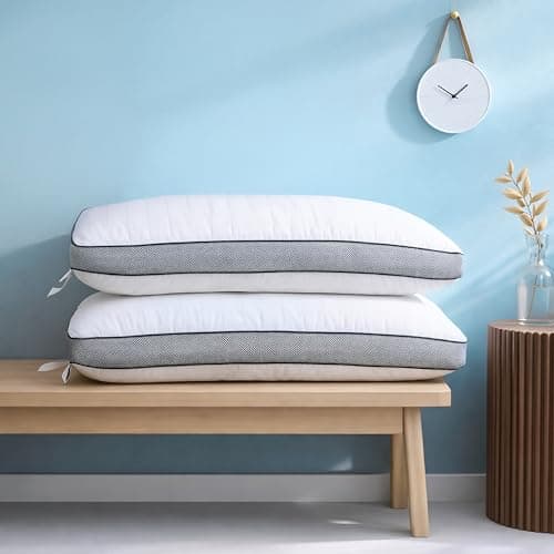bien LIVING Plush Air Vent Luxury Ultra Standard Pillow, Luxurious 300 Tc 100% Cotton Fabric, White, Pillow Set of 2 (17"X27")