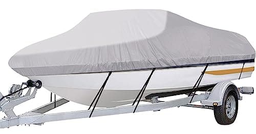 iCOVER Trailerable Boat Cover- 20'-23' Heavy Duty Waterproof Tarp Covers with Storage Bag, Fits V-Hull, Fish&Ski, Pro-Style, Fishing, Runabout, Bass Boats, up to 20ft-23ft Long X 100" Wide