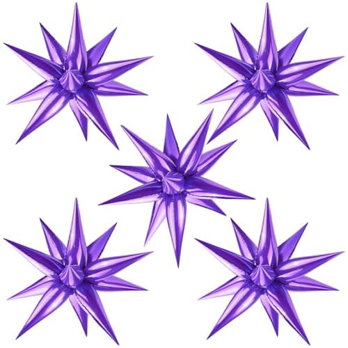 Moukiween 60 PCS Purple Star Balloons 12 Point cone Explosion Star Foil Balloons for Birthday Halloween Bridal Shower Wedding Graduation Decorations Purple