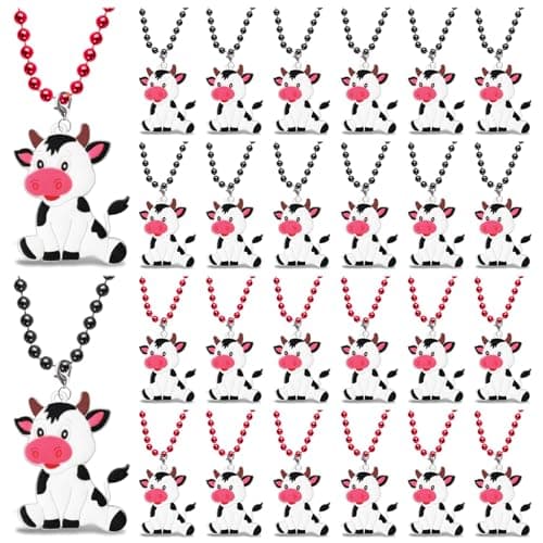 CiciBear 24 Pack Cow Necklace Party Favors with Mardi Gras Beads for Cow Farm Animals Party Favors Home Decorations Festivals Wedding Birthday Celebrations