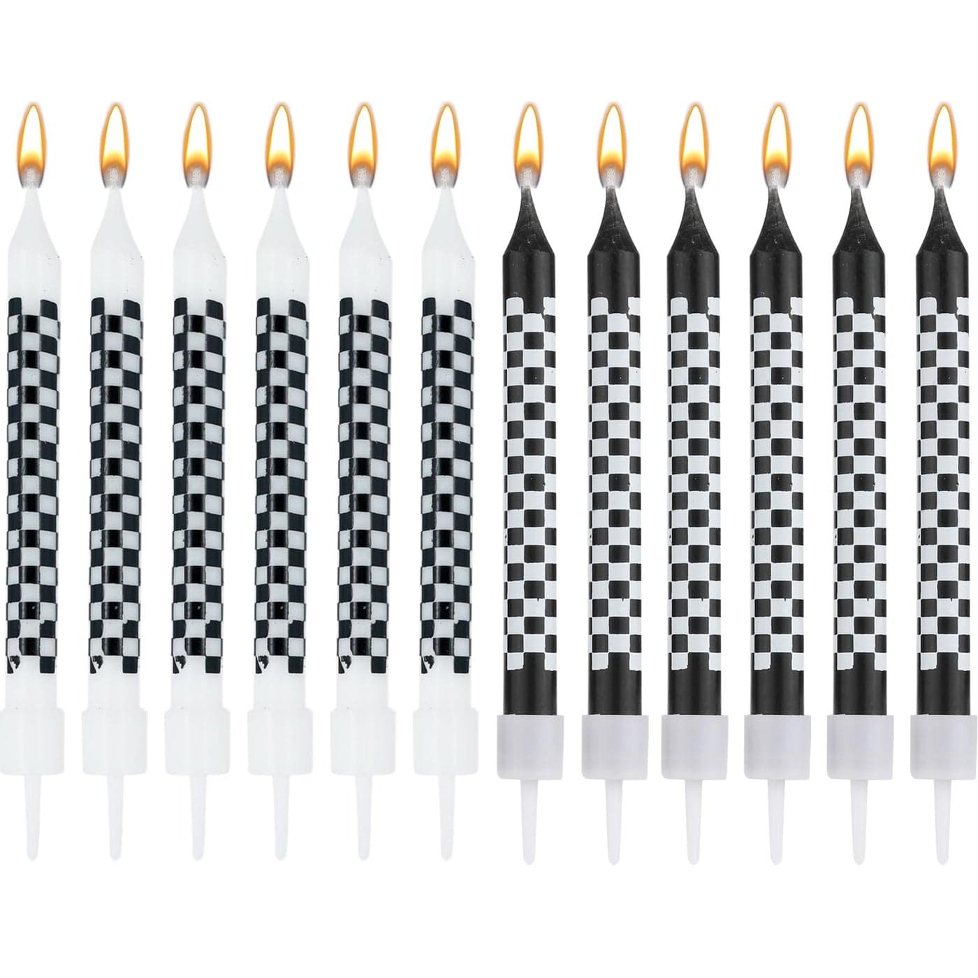 12pcs Racing Cars Themed Birthday Candles Black and White Birthday Checkered Flag Candles Cake Topper Candle Cake Decorations for Racing Car Birthday Party Baby Shower Favors Kids Boys