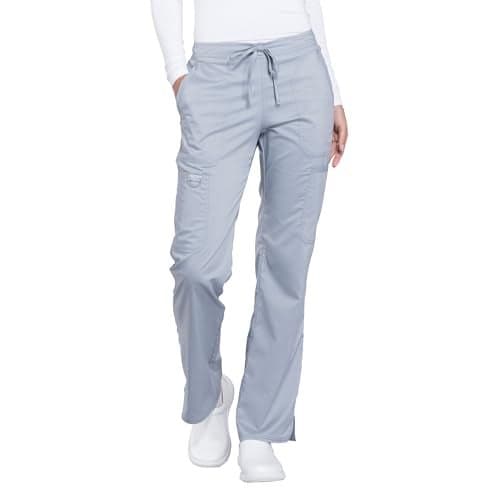 Cherokee Scrubs for Women Mid Rise Moderate Flare Drawstring Pant with 5 Pockets, Ultra Soft & Breathable Fabric - WW120P, S Petite, Grey