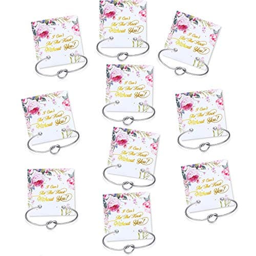 Hicarer 10 Pcs Knot Bracelet for Bridesmaid Proposal Gifts, Tie The Love Knot Bridesmaid Bracelet for Women Wedding Proposal Cuff Bangle with Cards(Silver)