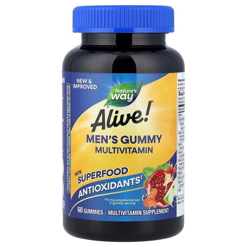 Nature's Way, Alive! Men's Gummy Multivitamin, Fruit, 60 Gummies Packaging May Vary
