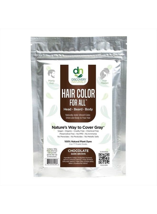 Chocolate Dark Brown Natural Henna Hair Color For Men & Women, 100% Natural & Chemical-Free Dye for Hair & Beard, Easy To Use & Blends Well In Hair