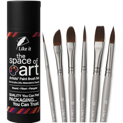 Like It SilkyTouch Artist Paint Brush Set – 6-Piece Versatile Synthetic Brushes for Gouache, Acrylic, Watercolor&Oil Painting|Short Handle| Includes Round,Filbert,Dagger,Flat Shapes with Brush Holder