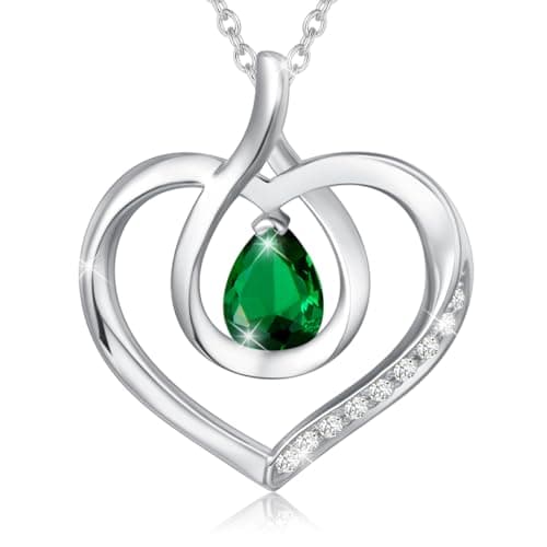 AGVANA May Birthstone Jewelry Emerald Necklace for Women Sterling Silver Forever Love Infinity Heart Pendant Necklace Anniversary Birthday Gifts for Women Mom Wife Her