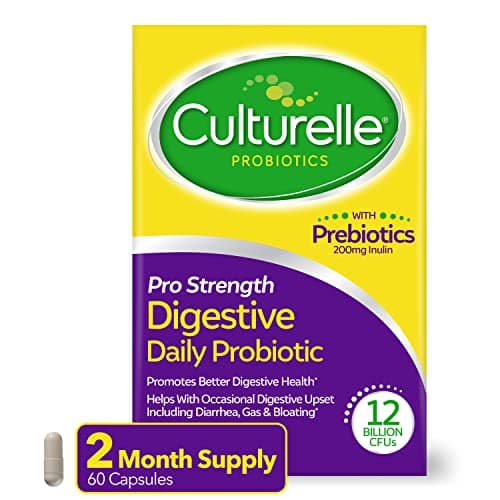 Culturelle Pro Strength Daily Probiotics For Digestive Health 2 Month Supply with Prebiotics for Women Men Supports Occasional Diarrhea Gas Bloating Gluten Soy Free 60 Count