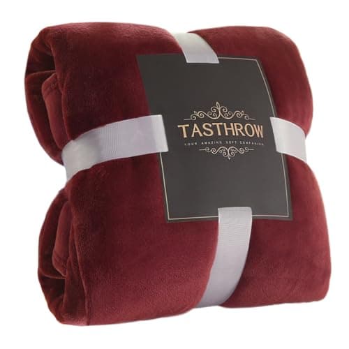 TASTHROW Large Flannel Fleece Throw Blanket, 50×70 Inch - Cozy Lightweight Thick Blanket - All Seasons Suitable for Women, Men and Kids (Burgundy)