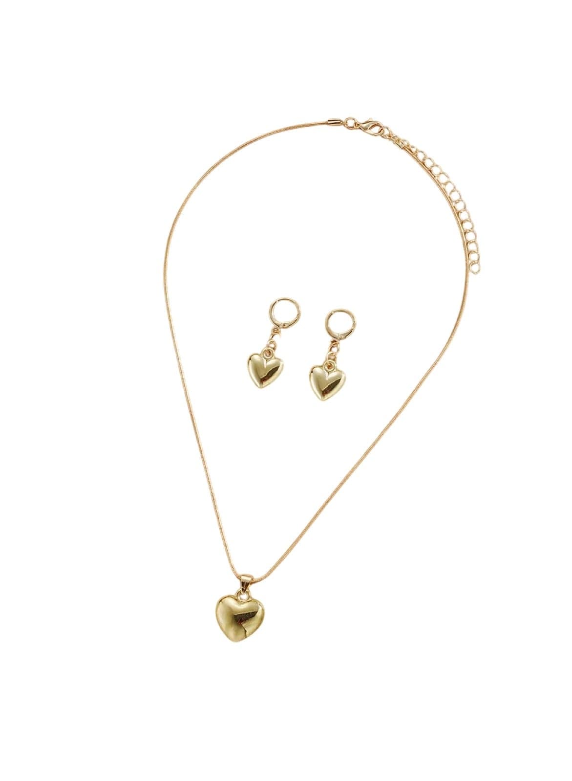 Minimalist Gold Colour Heart Pendant Jewelry Set Necklace & Earrings
