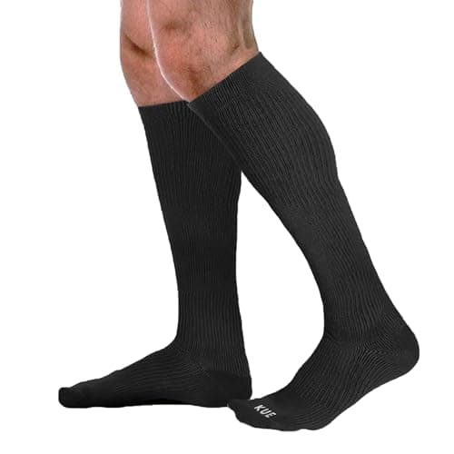 KUE Knee Compression Socks for Men & Women – 18-21 mmHg Support for Pain Relief, Circulation, Blood Recovery – Sports, Running, Football, Cycling – Knee-High, Moisture-Wicking – (S/M, Black, 1)
