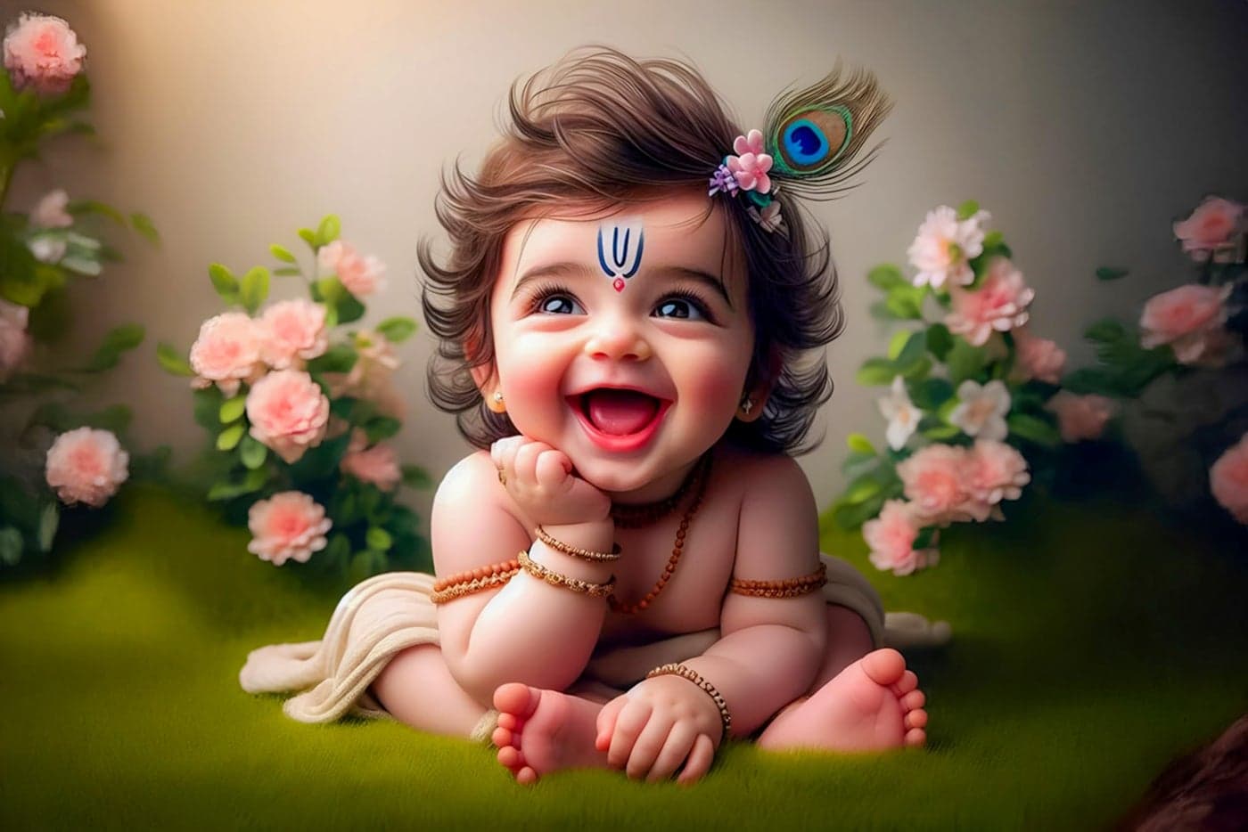 Frame Cart Baby Krishna Poster - Bal Gopal Photo | Kanha Ji Religious photo for Pregnant Women Bedroom Wall | Unframed Vinyl Poster 12x18 (Design 22)