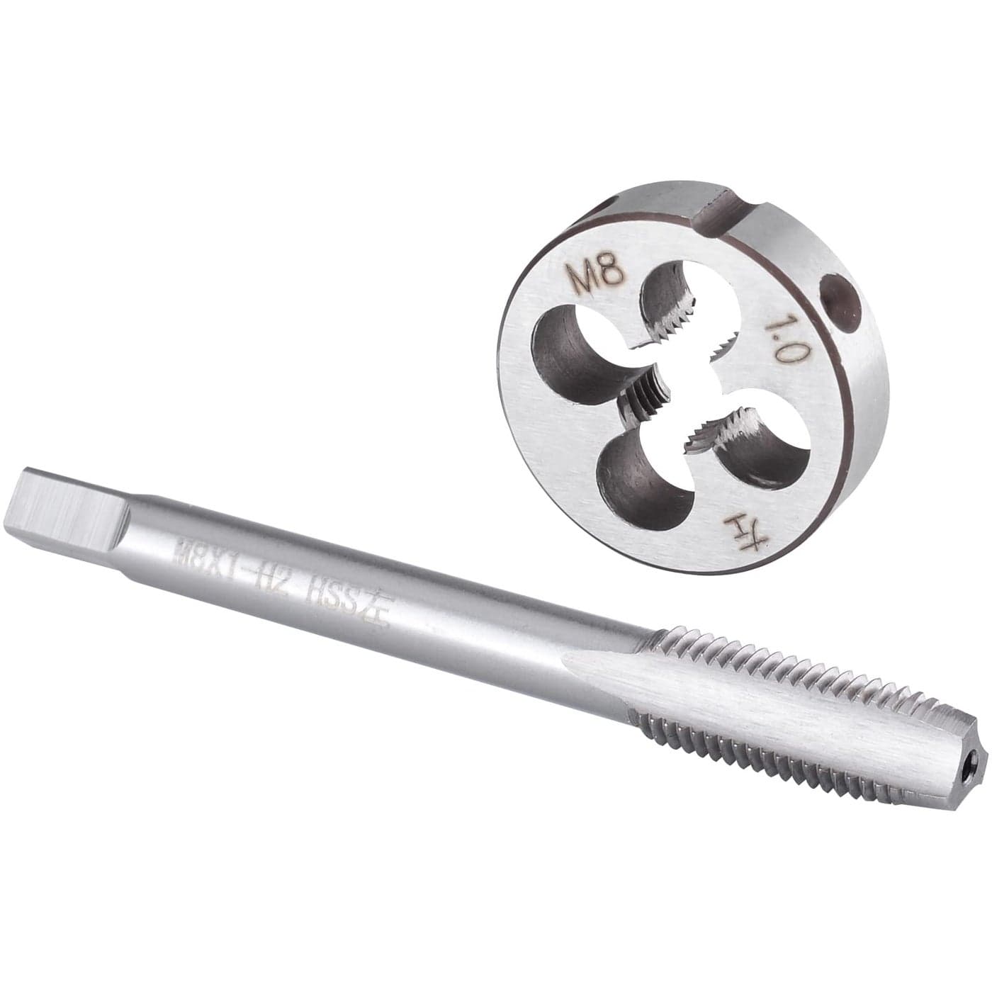 Burkit M8 X 1 Tap and Die Set Left Hand M8 x 10 Machine Thread Tap and Round Die