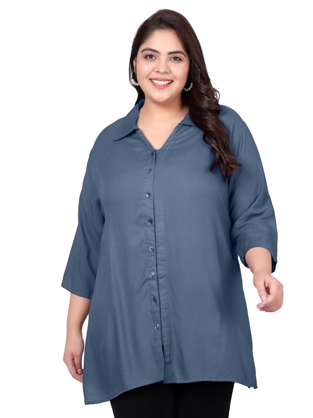 Indietoga Women's Plus Size Casual Rayon Longline Shirt (P10001563_Grey Solid_2XL)