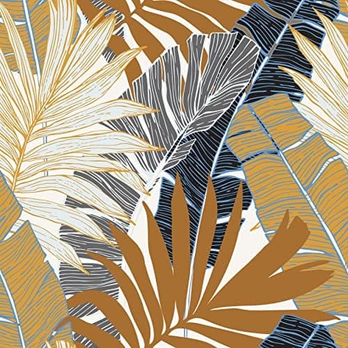 Wallercity Tropical Botanical Leaf Wallpaper Brown Plant Floral Wallpapers for Living Room Bedroom Peel and Stick Wallpaper 17.5" x78.7" Blue Gray Leaves Contact Paper Self Adhesive Vinyl Wall Paper