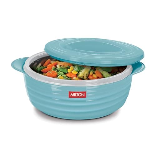 MILTON Aspire 1000 Serving Casserole, Double Walled Inner Stainless Steel, PU Insulated Kitchen Hot Pot, Keeps Food hot & Fresh for Roti, Biryani, 725 ml, Blue