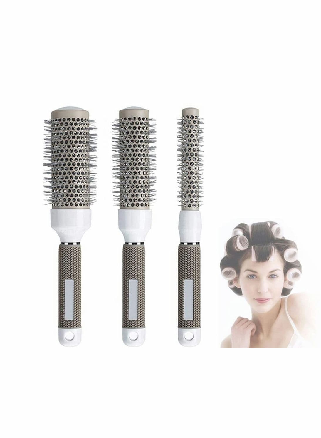 Round Hair Brush Curled Ceramic Styling Barrel Hairdressing Salon Curling Tool Set of 3