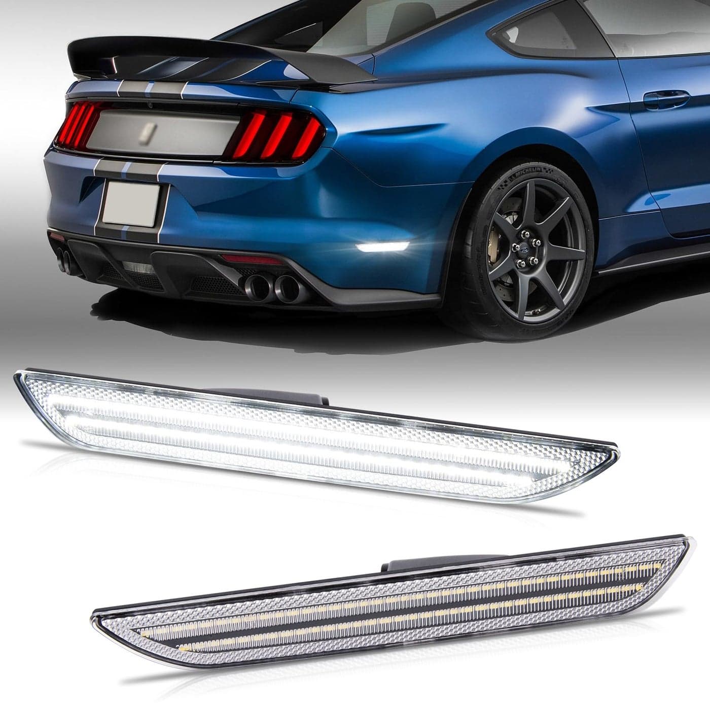 Gempro LED Side Marker Lights for Ford Mustang 20152023 Rear White Fender Marker Reflectors Lamps Clear Len 2PCS
