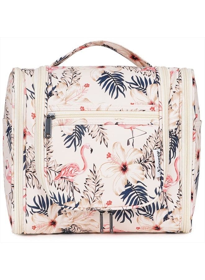 Hanging Toiletry Bag for Women Travel Makeup Bag Organizer Toiletries Bag for Cosmetics Essentials Accessories (Large, Beige Bird)