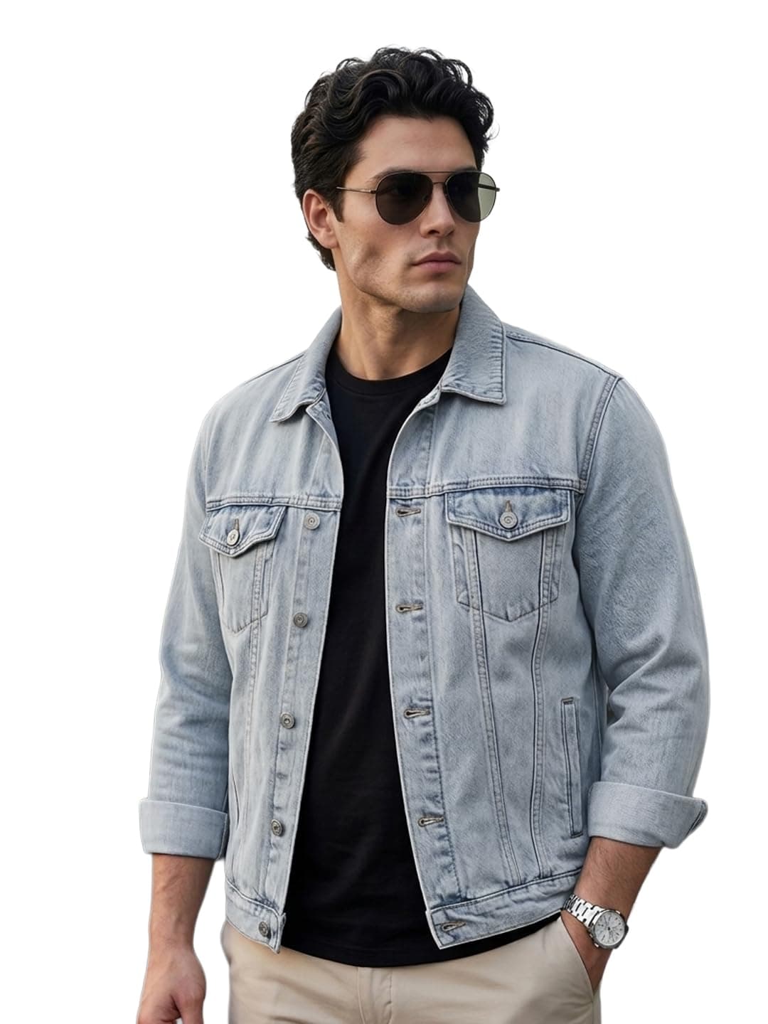 Urbano Fashion Men's Light Grey Regular Fit Washed Full Sleeve Denim Jacket (jakt-denimball-lgrey-s)