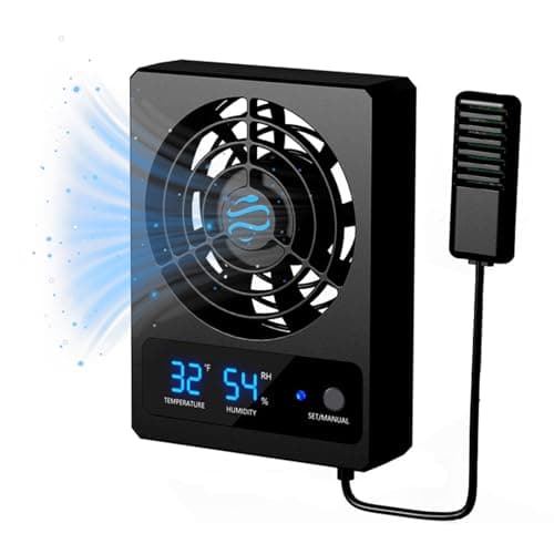 GxiaoAn Reptile Ventilation Fan with Humidity Control & High Temp Alarm, Smart Hygrometer for Bearded Dragon, Leopard Gecko, Snake Tank – Quiet Fan with Dual LED Display for Reptile Enclosure