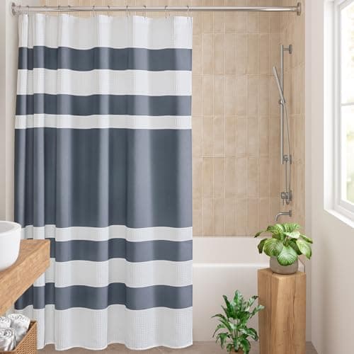 Madison Park Spa Waffle Shower Curtain Pieced Fabric with 3M Scotchgard Moisture Management, Premium Spa Quality Modern Shower Curtains for Bathroom, Standard 72x72, Indigo Blue