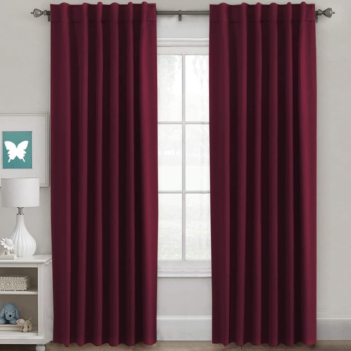 HVERSAILTEX Christmas Blackout Curtains Thermal Insulated Window Treatment Panels Blackout Drapes for Living Room Back TabRod Pocket Bedroom Draperies 52 x 96 Inch Burgundy Red 2 Panels