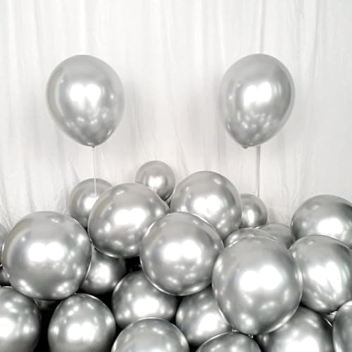 HK balloons 50Pcs Silver Chrome Metallic Balloons for Birthday Decoration for Wedding Birthday Baby Shower Graduation Christmas & Event's Decoration Balloons