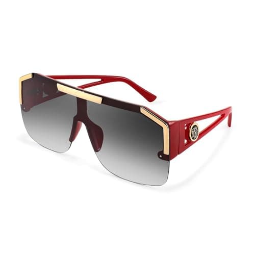FEISEDY Square Flat Top Shield Sunglasses One Piece Frameless Stylish Women Men UV400 B2765 (Red Frame Gradient Grey Lens, 73)