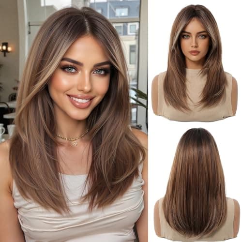 OUFEI Ginger Wigs for Women Medium Length Long Straight Wig with Curtain Bangs Synthetic Hair Heat Resistant Wigs for Everyday Party Cosplay Wear