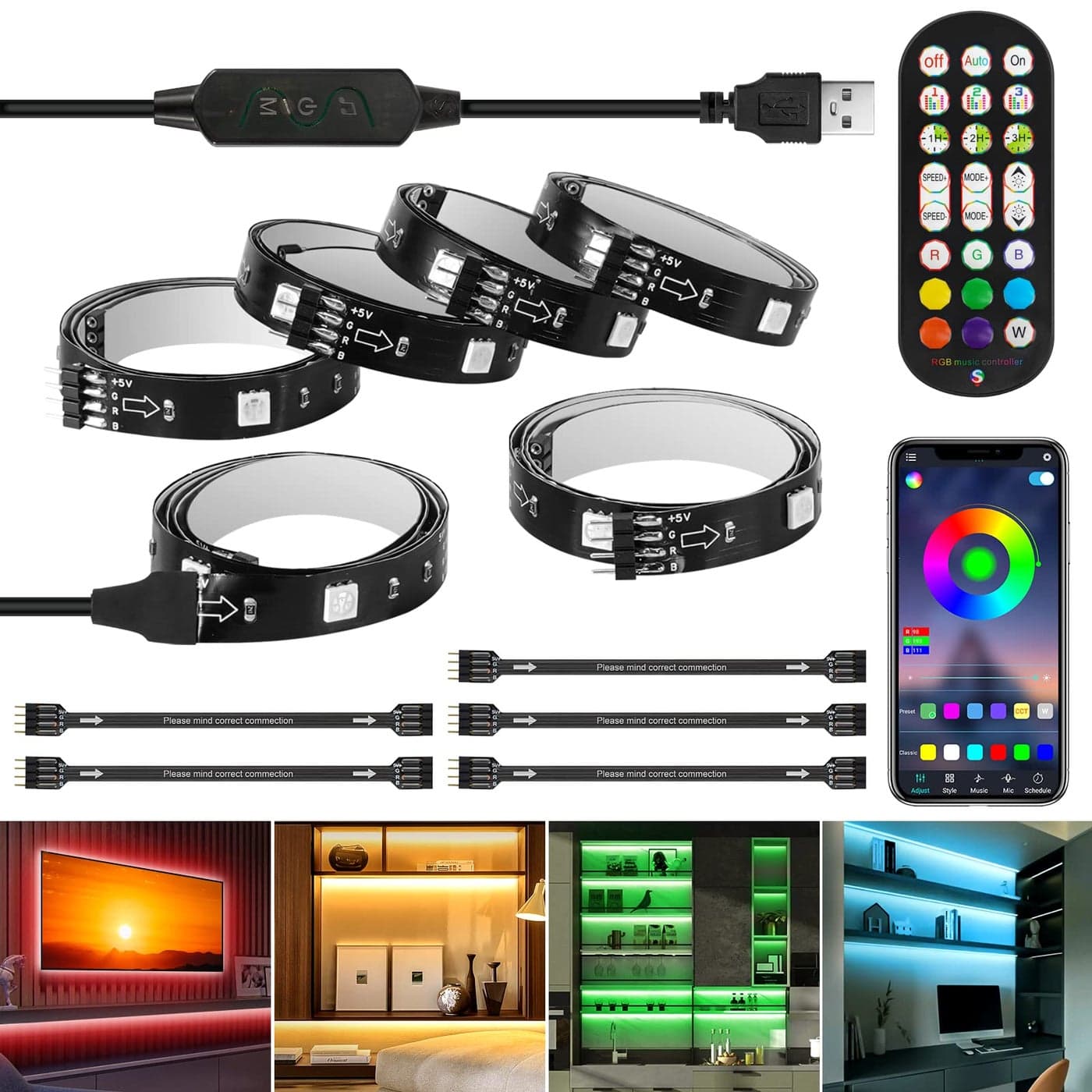 LED Strip Lights 10ft 6 Precut 164ft RGB LED Lights for 4365 Inch TV App Control TV LED Backlight with Remote Music Sync USB Bias Lighting LED Strip Lights for Bedroom PC Monitor Mirror Cabinet